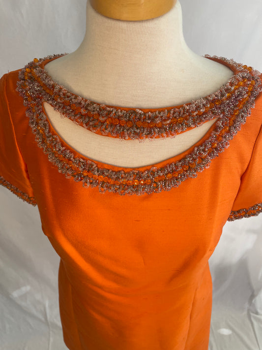 RARE 1960s Mr. Frank New York Orange Party Dress
