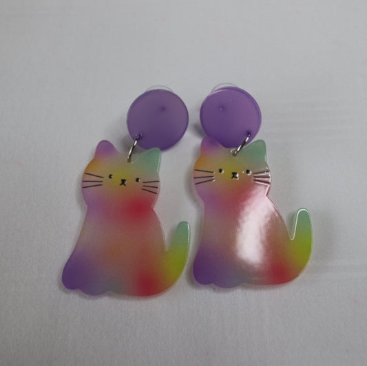 Tie Dye Kitty Earrings