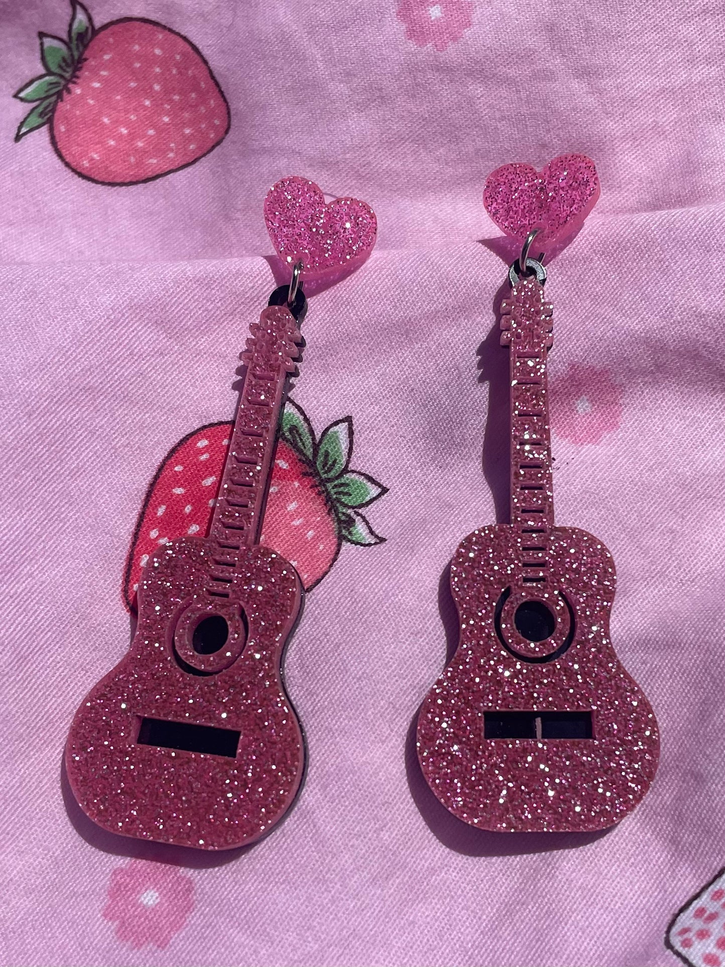 Pink Acoustic Guitar Earrings